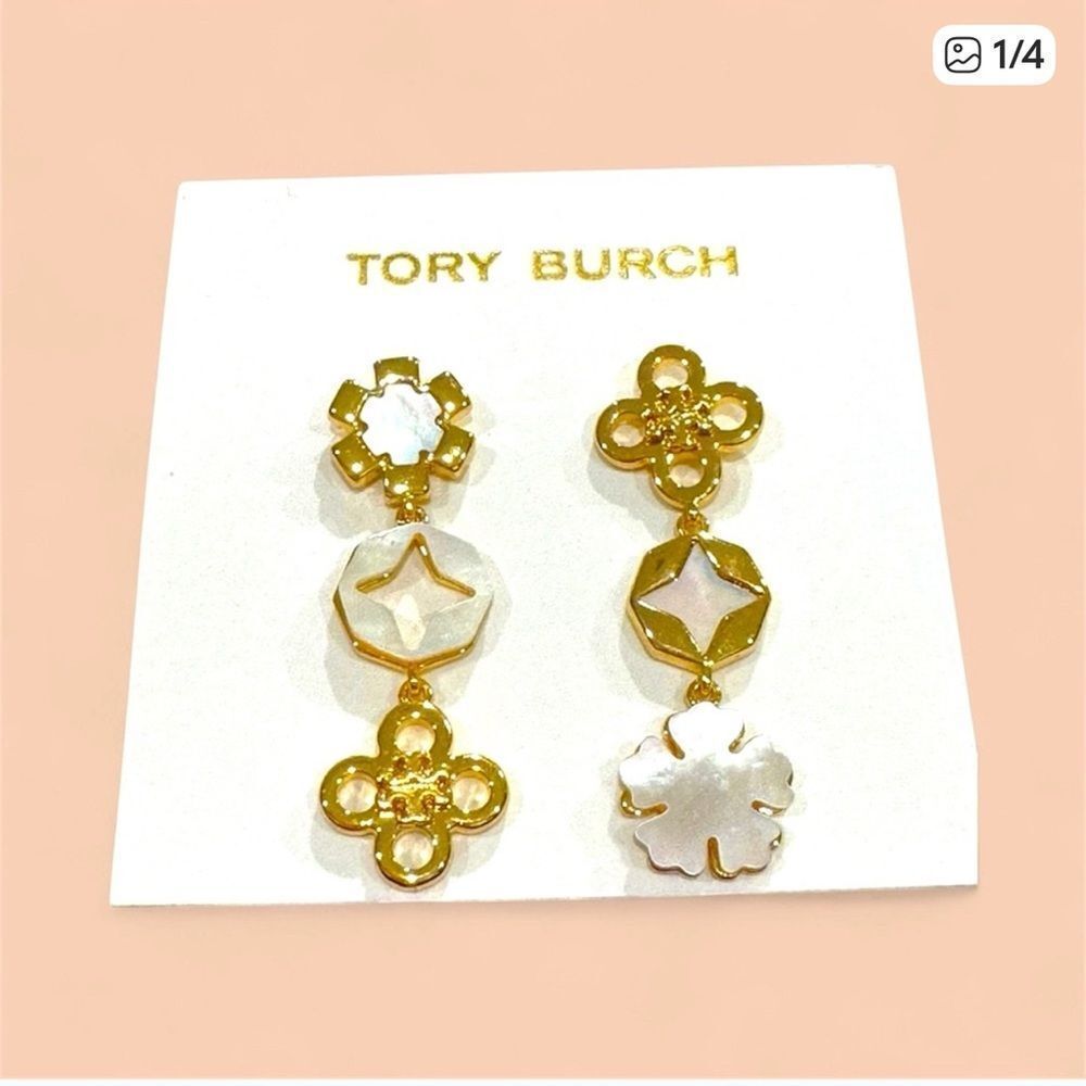 Tory Burch Gold and White Floral Earrings